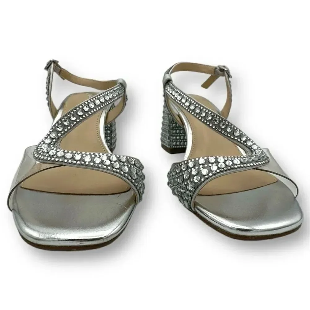 NWOT Betsey Johnson Womens SB Milah Heeled Slingback Sandals Silver Size 7M